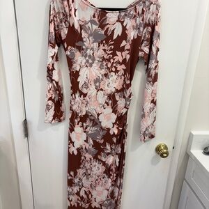 Women's Floral Long Sleeve Maxi Dress in Rust and Pink-Purchased from L’Abeye
